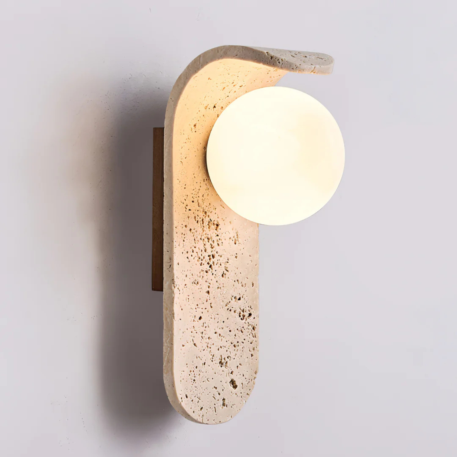 TravertineGlow | Handcrafted Wall Light with Opal Glass Globe | Natural Elegance for Serene Interiors 5