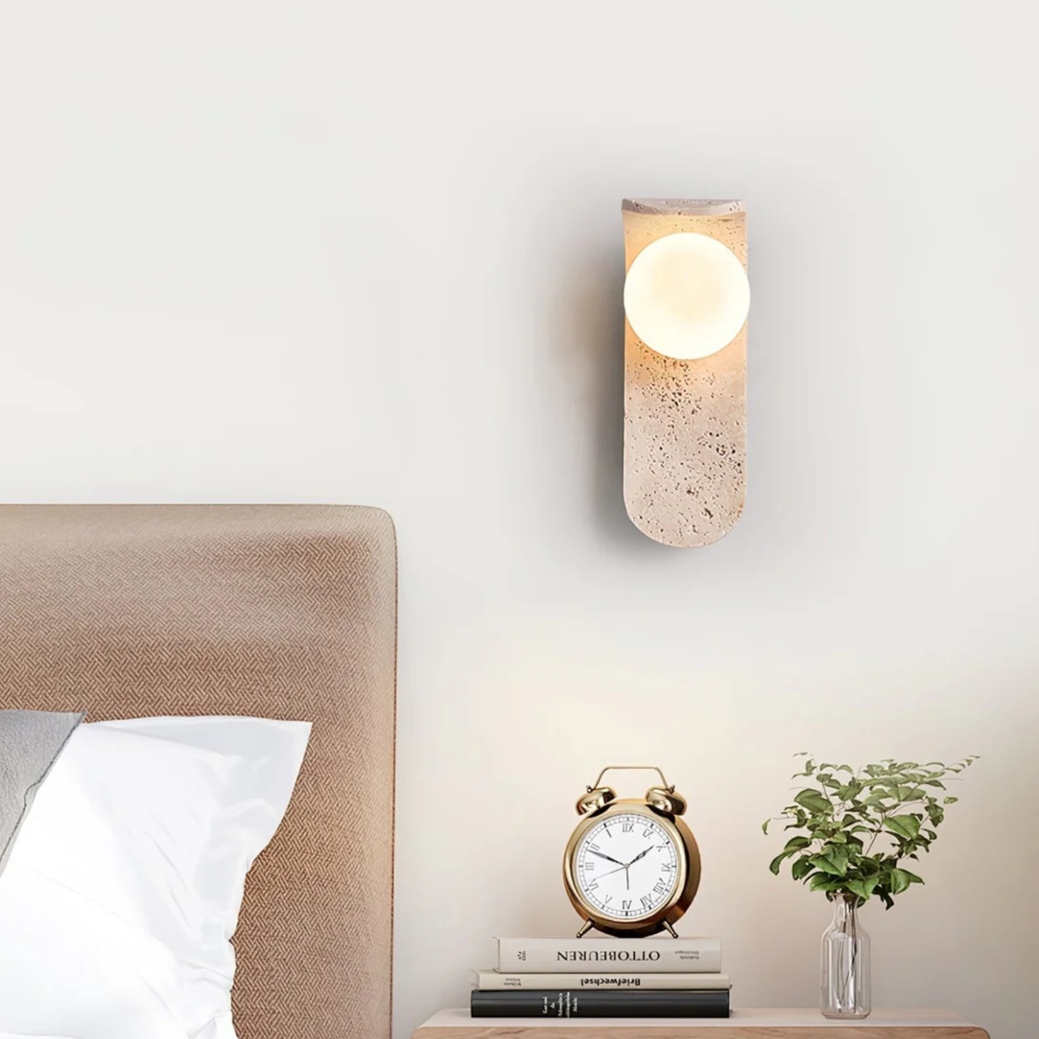 TravertineGlow | Handcrafted Wall Light with Opal Glass Globe | Natural Elegance for Serene Interiors 2