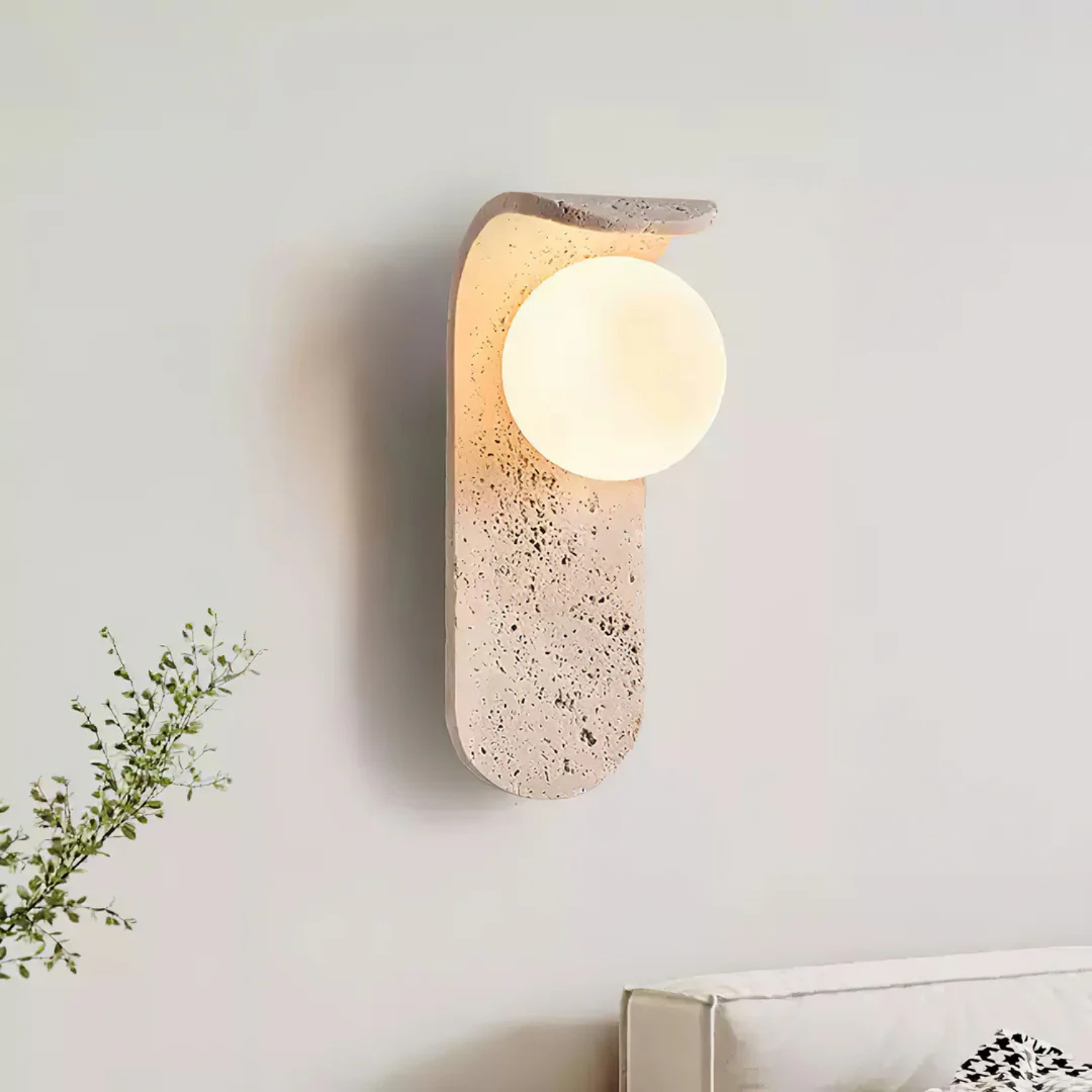 TravertineGlow | Handcrafted Wall Light with Opal Glass Globe | Natural Elegance for Serene Interiors 1