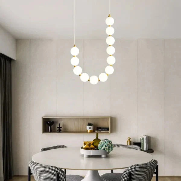 Elegant White Beaded Chandelier Light with Adjustable Height | Timeless Design for Luxurious Spaces 1